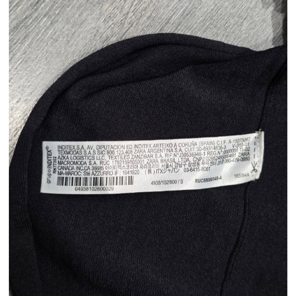 ZARA BLACK LONG GATHERED WAIST V-NECK KNIT DRESS WITH SHOULDER PADS S A005697 - Picture 6 of 9